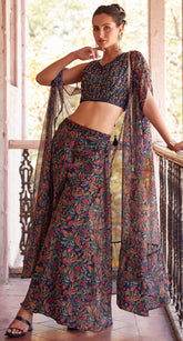 Designer sharara style inspired dress on pure georgette with detailed mirror, thread, hand embellished work